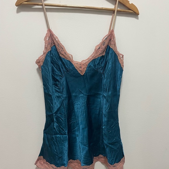 Silk lace camisole cami Blue and pink lace slip top - Picture 5 of 9